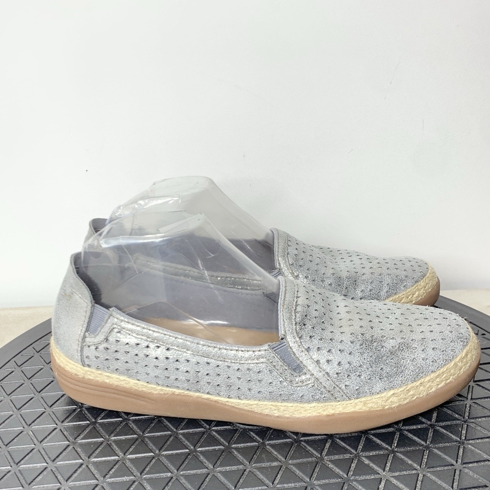 Clarks Shoes Women Size 8 Sneakers Silver Gray Leather‎ Espadrille Loafers Flat